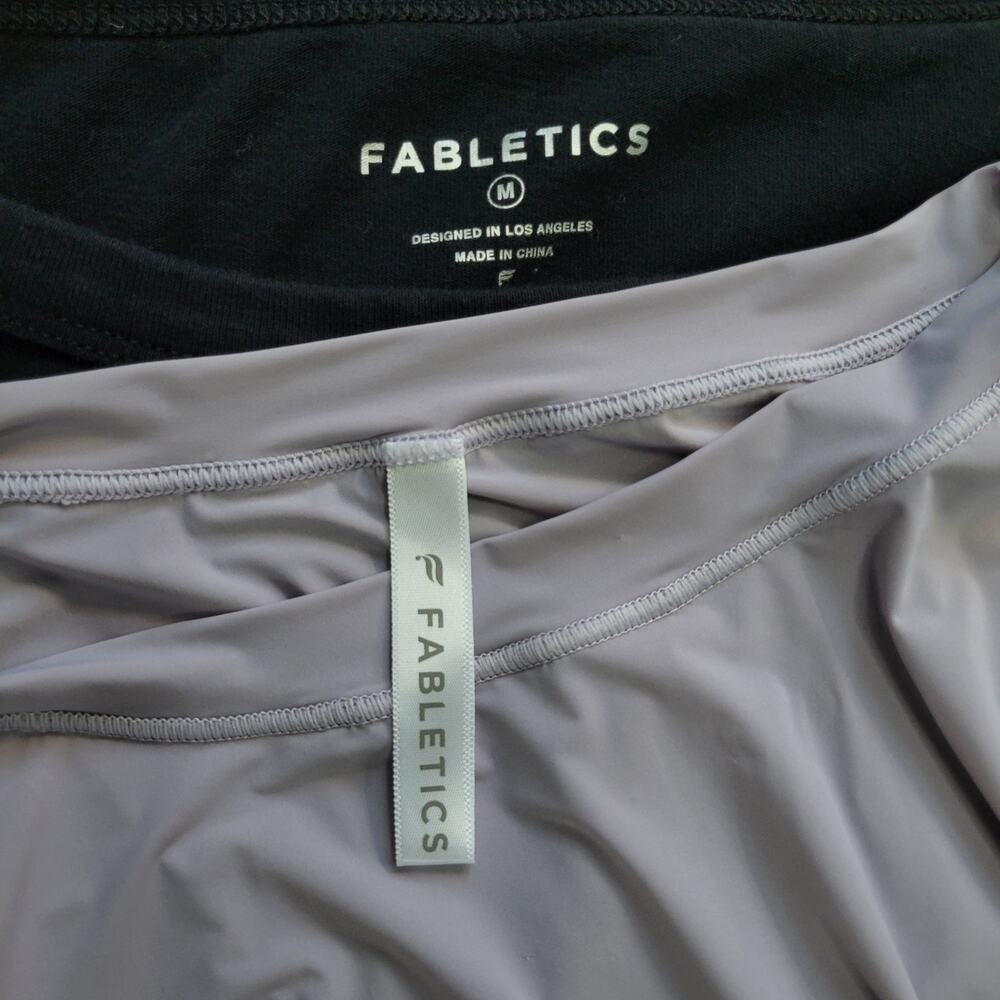 Fabletics Top Lot Size M Black Cropped Long Sleeve + Lavender Tee Athleisure